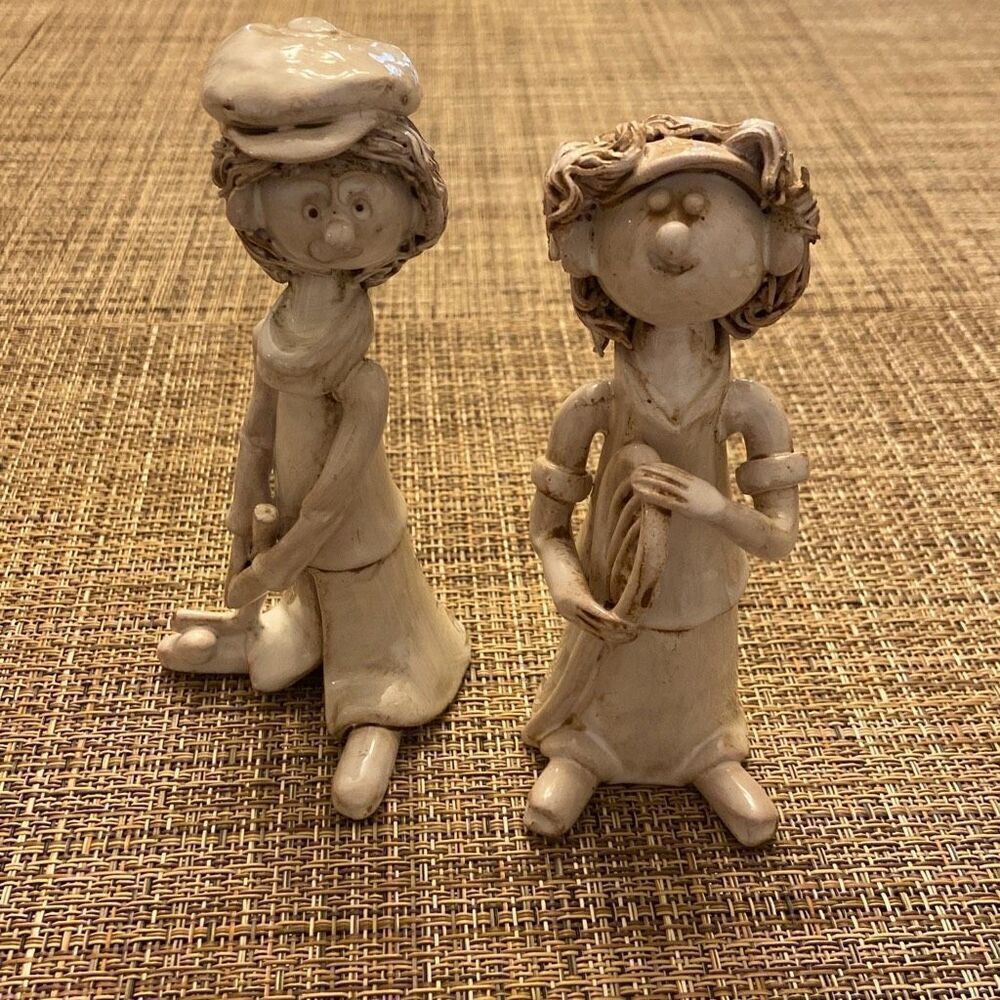 Vtg Dino Bencini Italy Glazed Clay Ceramic Figurines Sports Golf Tennis *Signed*